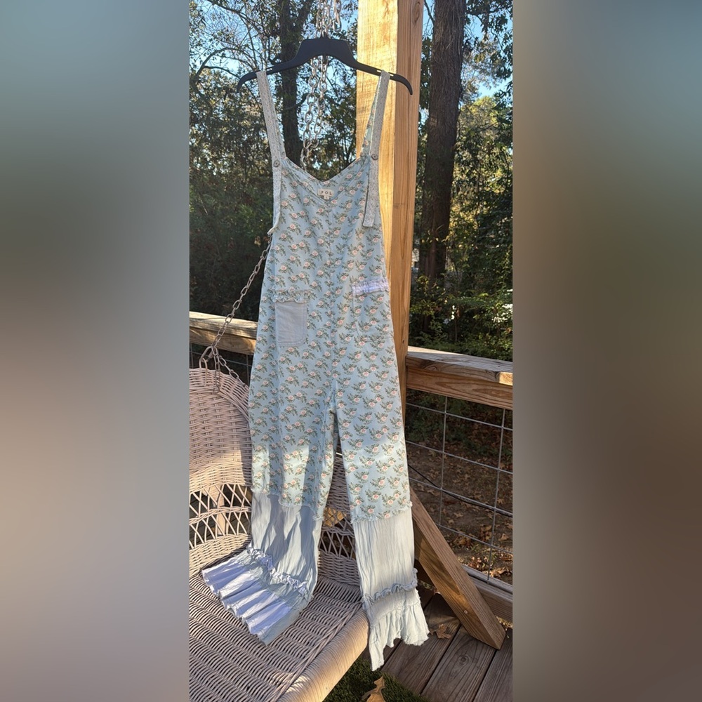 POL Light Blue Floral Overalls